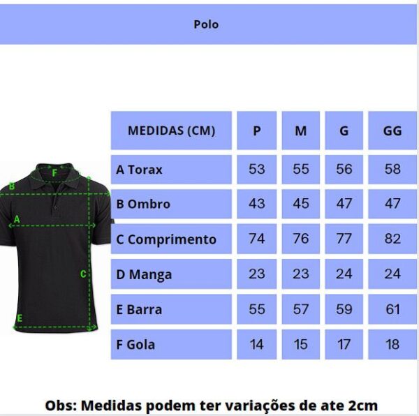 Camisa Polo Calvin Klein Vermelha - Tabela de Medidas