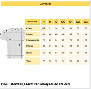 Tabela de Medidas - Camiseta Acostamento Verde