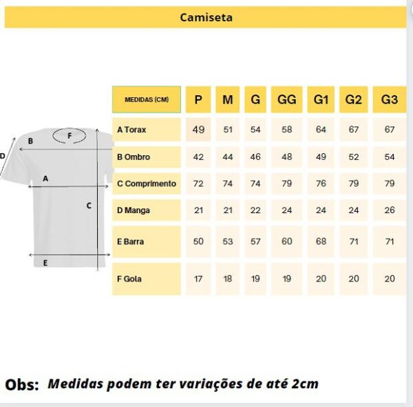 Tabela de Medidas - Camiseta Calvin Klein Laranja
