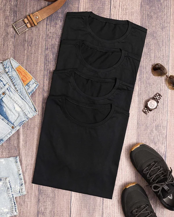 Kit 4 Camisetas Masculinas Preto Algodão